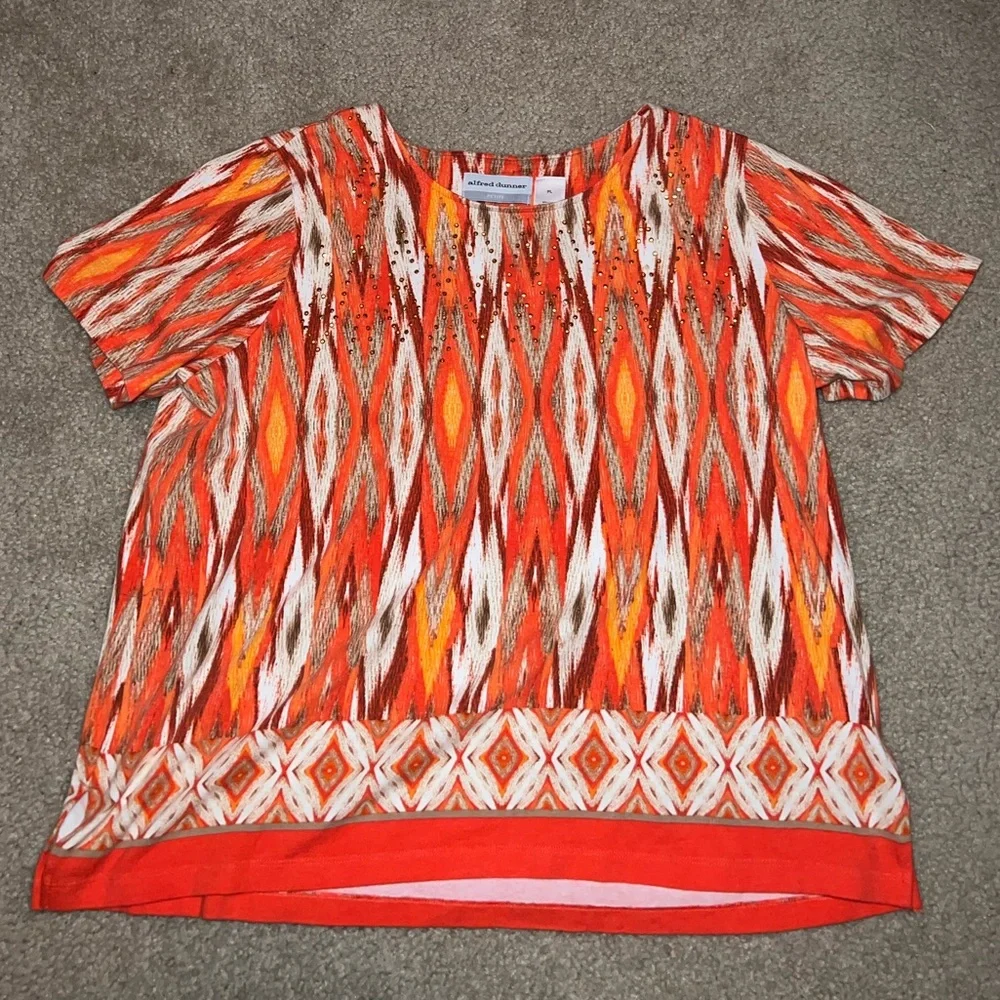 Alfred Dunner Orange, White & Maroon Shirt size PL - Picture 3 of 9